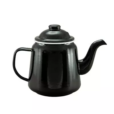 Country Vintage Style Falcon Enamel Black With White Trim Teapot 950ml • £34.44