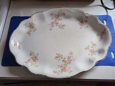 Vintage Homer Laughlin Hudson Serving Platter Pink Floral Filigree Gold Trim  • $29.99