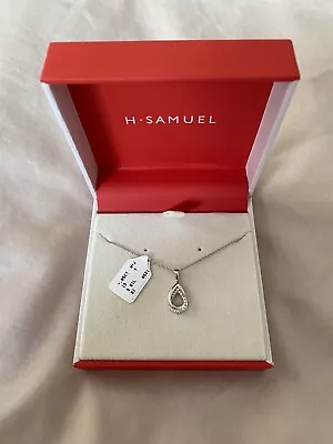 H. Samuel Sterling Silver Double Oval Diamond Pendant Necklace NEW RRP £129 • £39