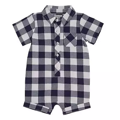 Mud Pie Baby Boy Navy Plaid Gingham One-Piece Romper • $25