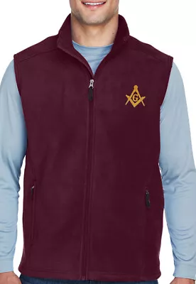 Gold Square & Compass Embroidered Masonic Men's Fleece Full-Zip Vest • $49.99