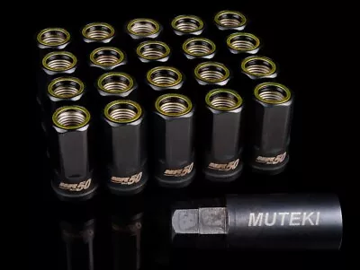 Muteki HR50 Open End 50mm Lug  Nuts 14x1.50 Black With Yellow Ring HR5007BY • $159.99
