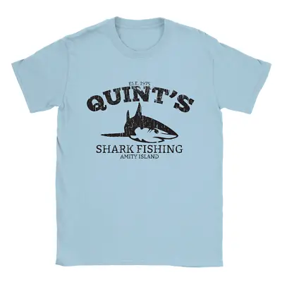 Quints Shark Fishing Mens T-Shirt Jaws Funny Vintage Look Gift Movie Top • £9.49