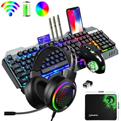 $77.32 • Buy 4 In1 Wireless Gaming Keyboard Mouse And 7.1 Surround Headset Combo RGB Backlit