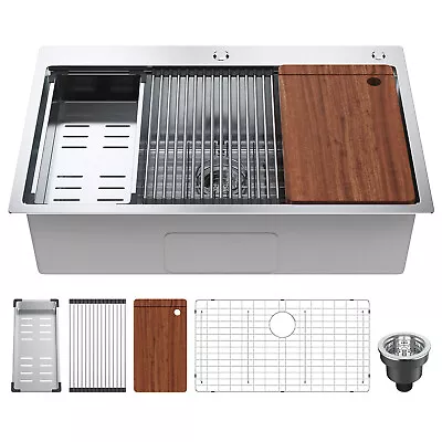 VEVOR 33  Drop In Kitchen Sink Top Mount Single Bowl Stainless Steel Kitchen Bar • $223.09