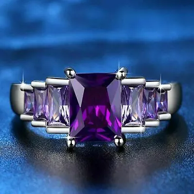 $90.99 • Buy 2.50Ct Emerald Cut Amethyst Solitaire Engagement Ring 14K White Gold Finish