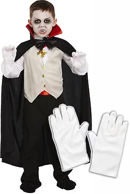 Boys Girls Kids Dracula Vampire Halloween Fancy Dress Costume Outfit WITH Gloves • £12.48