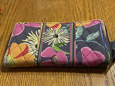Vera Bradley Jazzy Blooms 8” Wallet Gray Pink Orange Green Lots Of Compartments • $13.50