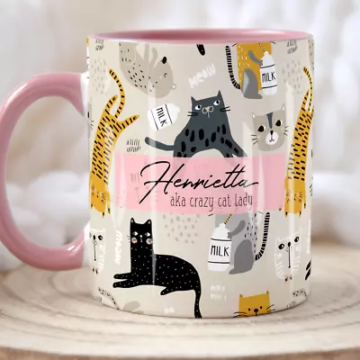 CRAZY CAT LADY Personalised Name Cat Mug Personalised Mug Cat Lover Gift Her • £8.50