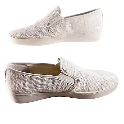 Michael Kors Loafers Sneakers Sequins Slip On Flats Shoes Athletic Women White • $35