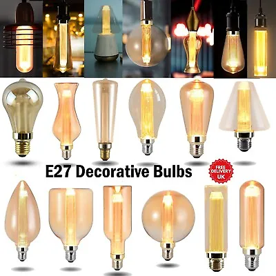 LED Decorative Vintage Bulb Edison LED Filament Light Bulbs Amber Glass E27 3W • £6.29