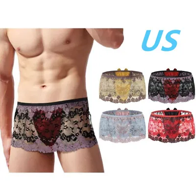 US Mens Sissy Lace Skirted Panties Frilly Briefs Crossdresser Underwear Lingerie • $7.89