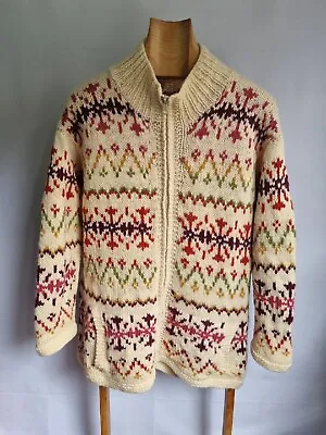 £49.46 • Buy Vtg Handmade Pachamama Hand Knitted 100% Wool Cardigan Size M