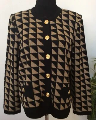 Mita Women’s Beige Black Acrylic Blend Knit Cardigan Sweater Jacket Size 14 EUC! • $59.49
