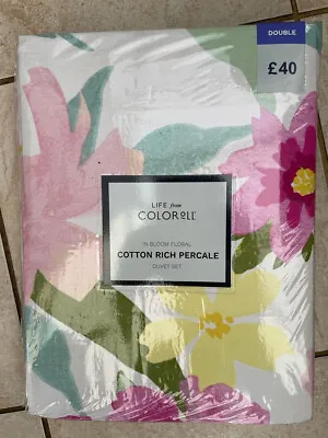 Life From Coloroll In Bloom Floral Pink Cotton Rich Percale Double Duvet Set • £13