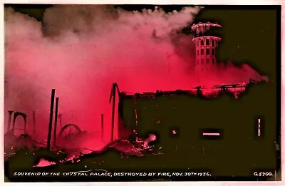 £6.95 • Buy Croydon Postcard 1936 Real Photo Surrey  Crystal Palace  Great Fire Tower Flames