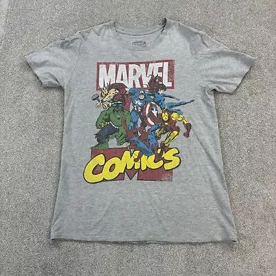 Marvel Comics Mens T Shirt Grey Medium Graphic Hulk Thor Spiderman Ironman Retro • £7.95