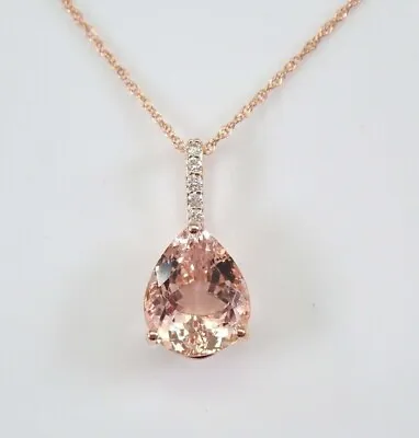 Lab Created Morganite 2.20Ct Pear Cut Solitaire Pendant Rose Gold Plated Silver • $115.20