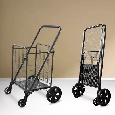 CARSTY Steel Portable Folding Grocery Utility Shopping Cart W/Wheels 77 LBS Load • $59.99