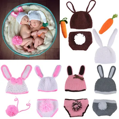 Easter Rabbit Newborn Baby Boy Girl Knit Crochet Costume Photo Prop Outfit Set • £8.99