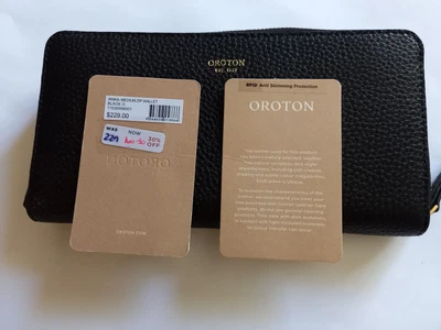 $75 • Buy Classy Oroton Anika Book Wallet In Black Zip Around Closure
