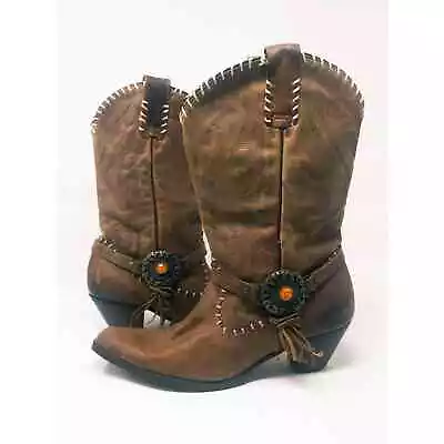 Vintage Oak Tree Farms Cowgirl Leather Boots With Fringe Women's Size 10 • $75