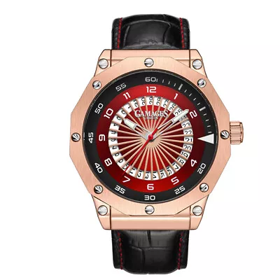 Mens Automatic Watch Rose Gold Compass Black Leather Bracelet GAMAGES • £59.99