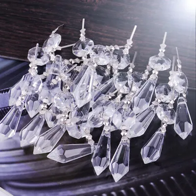 20pcs Clear Chandelier Glass Crystal Lamp Lighting Prisms Drop Hanging Pendants • £9.96