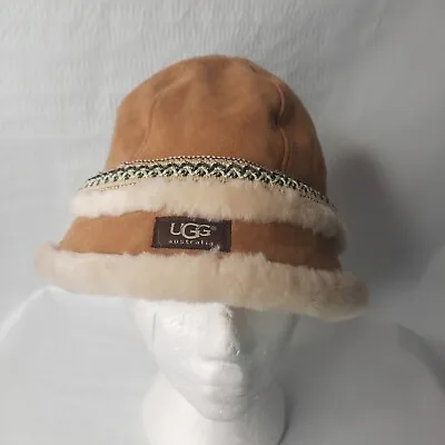 UGG Australia Womens Shearling Tan Lined Sheepskin Bucket Hat  Size O/S • $39.99