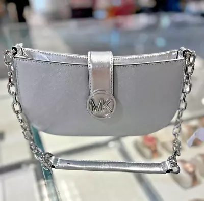 Michael Kors Carmen Small Pouchette Handbag Purse Shoulder Bag In Silver • $75