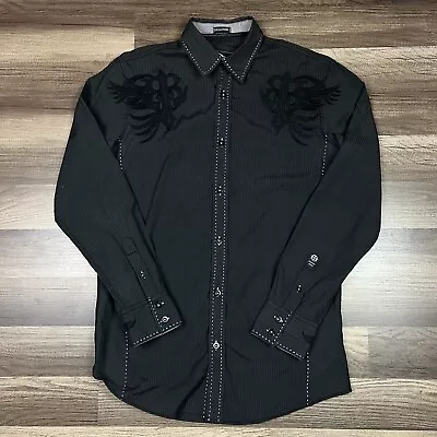 Roar Signature Esteem Long Sleeve Button Up Shirt Embroidered Black Sz M • $29.99