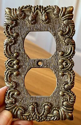 Vintage Pearl Maid Brass Metal Ornate Salvaged Outlet Cover Plate 5” X  3.5” • $10