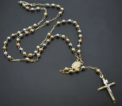 $729 • Buy 10k Solid Gold Colored Beads Rosary Virgin Mary Jesus Cross 5mm Necklace 24 