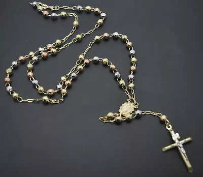 $729 • Buy 10k Solid Gold Colored Beads Rosary Virgin Mary Jesus Cross 5mm Necklace 24 