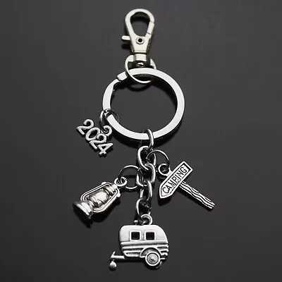 2024 Vintage Trailer Wagon Camper Camping Lantern Charms Keychain Gift Key Chain • $6.99