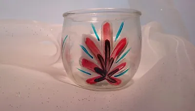 Hand Painted Tealight Holder In A Red Blue And Black Floral Design • £6.50
