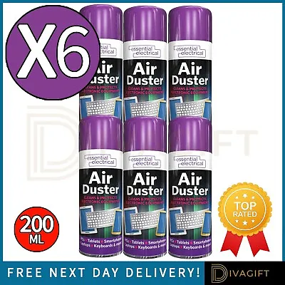 £12.99 • Buy 6 X 200ml Compressed Air Duster Spray Can Protects Cleaner Laptops Keyboards