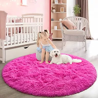 Round Area Rugs For Bedroom (5x5 Feet Hot Pink) • $47.87