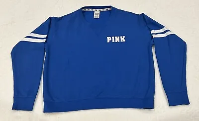 $16 • Buy Victoria Secret Pink BLUE Crewneck Women/Teen- Size Med- Perfect Condition