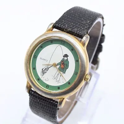 Vintage AVON Watch Mens Multi Tone Steel Fishing Graphic Quartz White Dial • $18