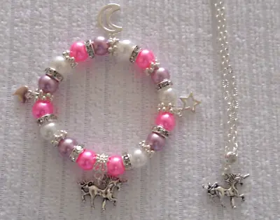 £4.25 • Buy Unicorn Sparkling Charm Bracelet & Necklace  + Gift Bag  Super  Birthday Present