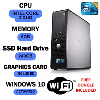 Dell Optiplex 780 SFF Windows 10 8GB RAM 240GB SSD Small Form Factor Desktop PC • £49.99