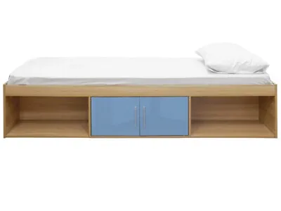 Dakota Cabin Bed 2 Door Storage Bed 3ft Single Boys Girls High Gloss Oak & Blue • £69.99