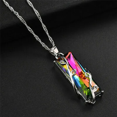   Handmade Rainbow Mystical Fire Topaz Fashion 925 Sterling Silver 1.5  Necklace • $15.74