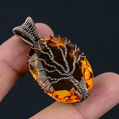 Tree Of Life Citrine  Gemstone Handmade Copper Wire Wrap Pendant Jewelry • $19.99