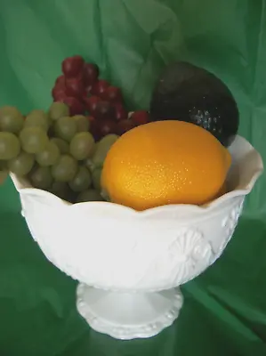 Vintage Milk Glass Footed Pedestal Compote With Fake Fruit. Great Center Piece • $10.99