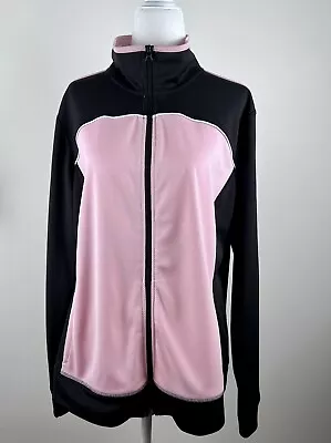 Made For Life Women’s Jacket Large Pink Black Full Zip Track Jacket Pockets • $19.99