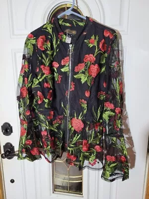 Brand New!!  MARC BOUWER - Open Lace Long Sleeve Red Roses Jacket - Size Large • $13.99