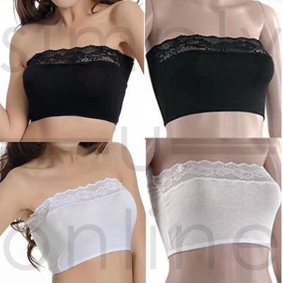Twin Pack Girls Teens Kids Lace Top Stretch Boob Tube Bandeau Strapless Bra • £5.29