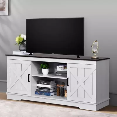 Farmhouse TV Stand With Outlets Entertainment Media Center For TVs Up To 65 Inch • $124.79